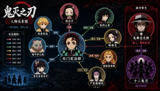 帮我生成鬼灭之刃人物关系图